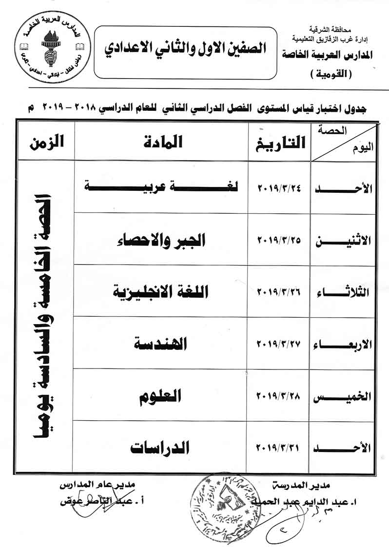 امتحان قياس مستوى للمرحلة الإعدادية